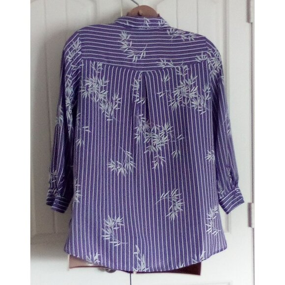 Catherines Women's Blouse Size 0X 14/16W Purple & White Bamboo Print Long Sleeve - Picture 3 of 5